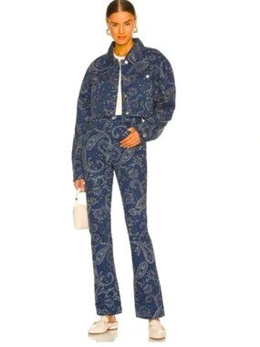 WeWoreWhat Paisley Straight Leg High Waisted Blue and White Denim Jeans Size 29